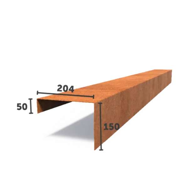 Corten Steel U-Profile Straight Edge (2300 x 2 x 150 x 204 x 50mm)